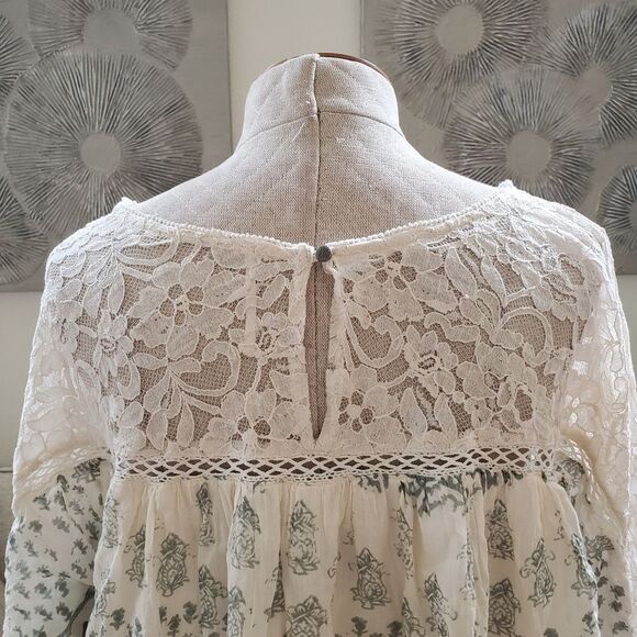 🌹 FREE PEOPLE 🌹 Sun Daze Lace Detail Minidress - [Large, Ivory/Green] - Picture 10 of 15
